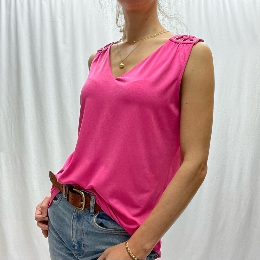 ELLEN Tracy sleeveless top top V neck hot pink size M - Picture 7 of 16